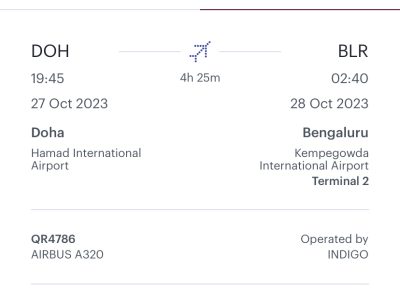 Dallas to Bangalore on 26th Oct - Qatar Airways