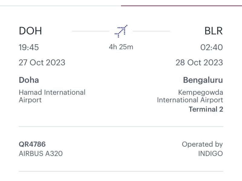 Dallas to Bangalore on 26th Oct - Qatar Airways